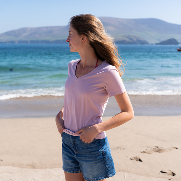 Womens Dusty Pink V-Neck T-shirt